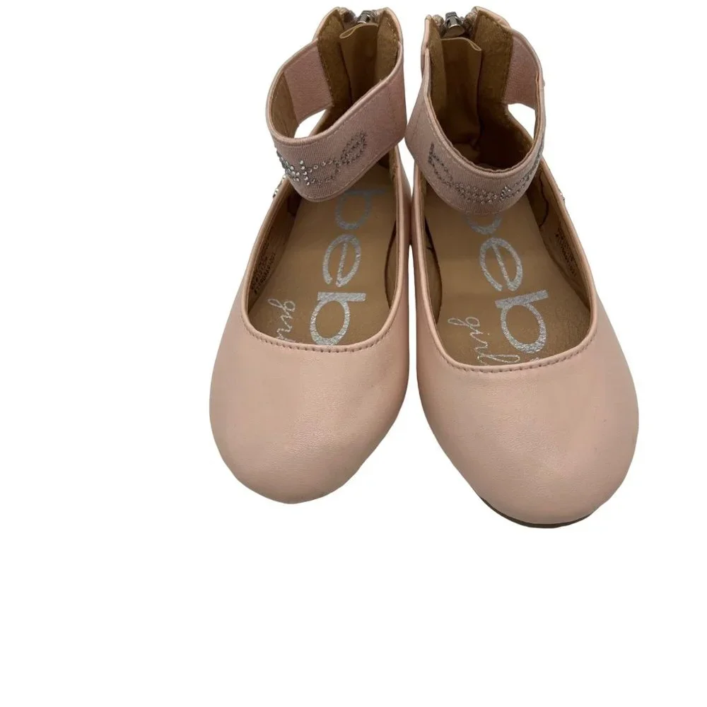 Bebe Ballet Flats Shoes Toddler Size 7 Pink Barbie Gem Logo Strappy